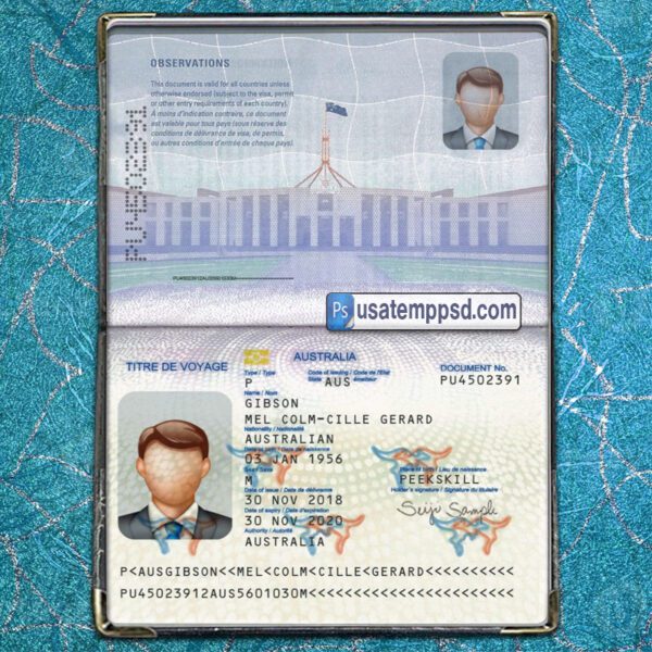 Editable Australia Passport template psd download (V1)