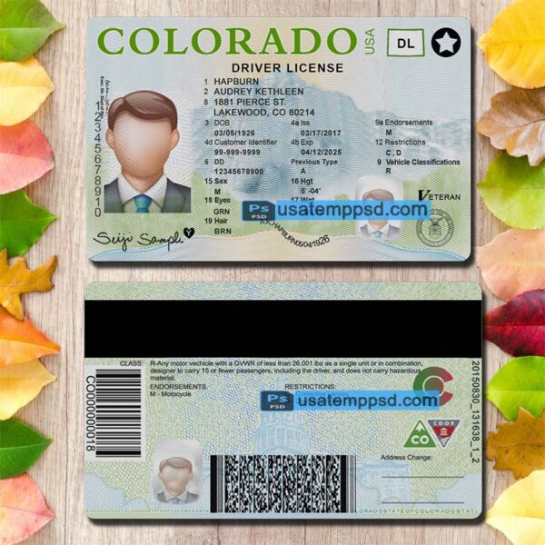 Editable Colorado driving license template psd download