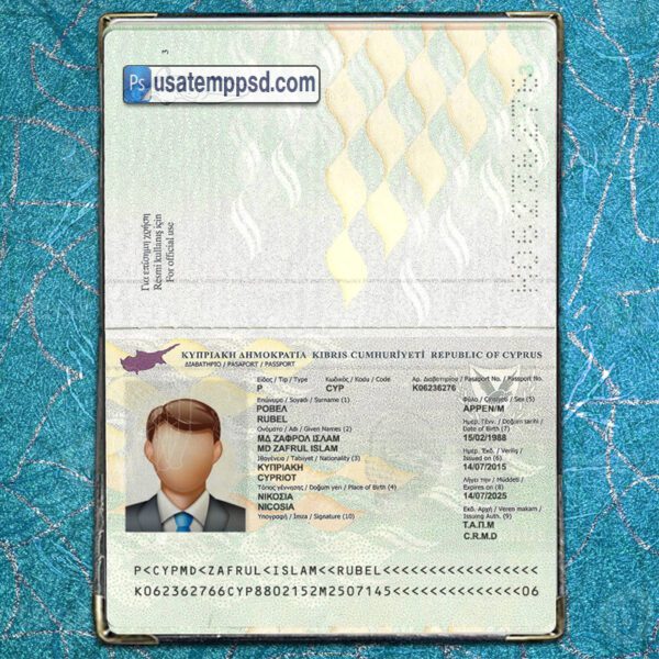 Editable Cyprus Passport template psd download