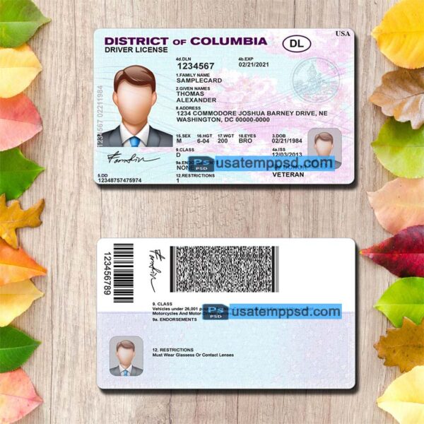 Editable District of Columbia driving license template psd download