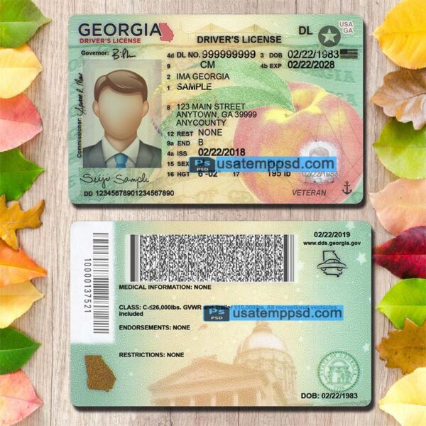 Editable Georgia driving license template psd download New