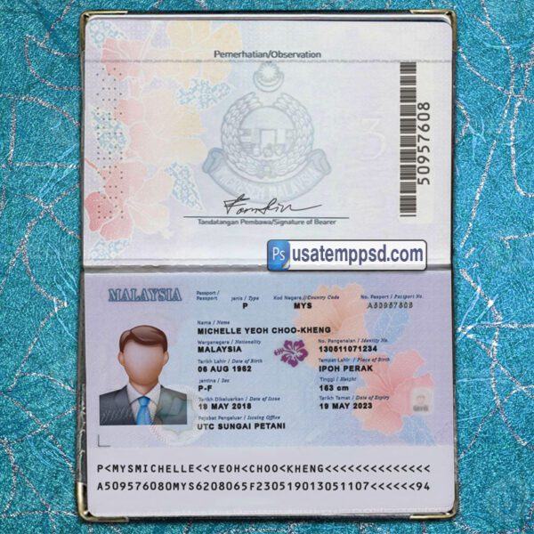 Editable Malaysia Passport template psd download (V1)