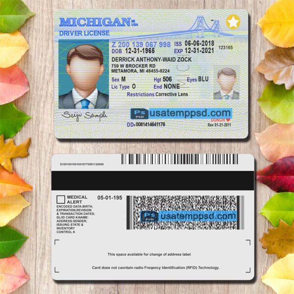 Editable Michigan driving license template psd download