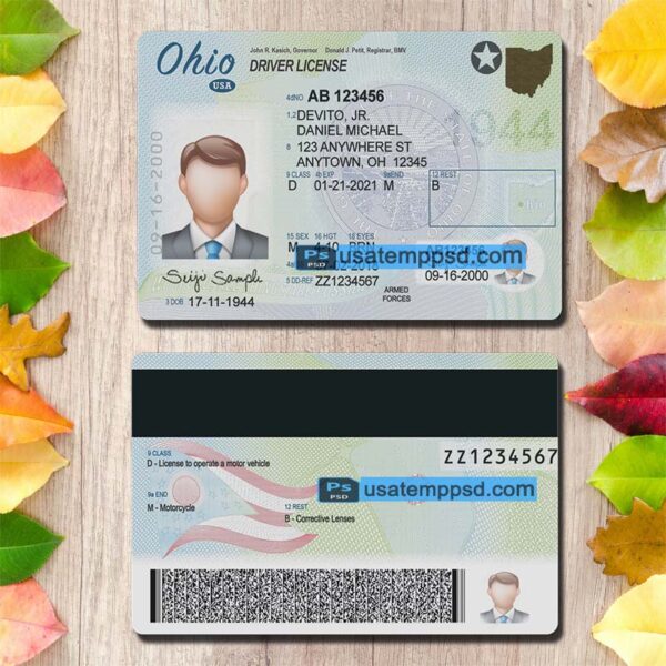 Editable Ohio driving license template psd download