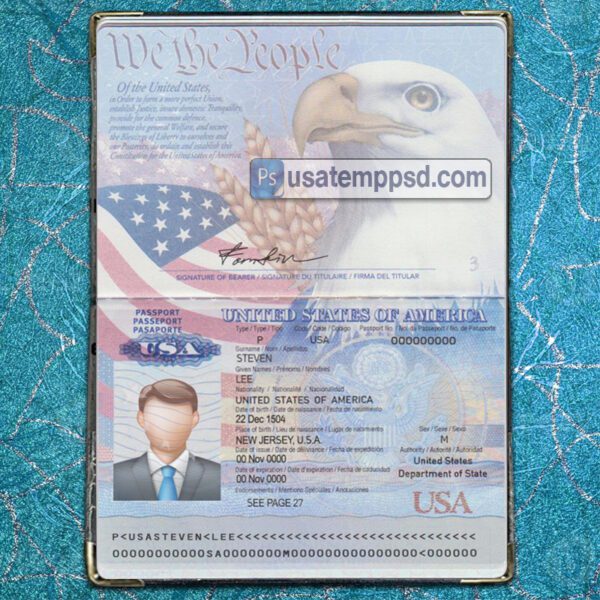 Editable USA Passport template psd download