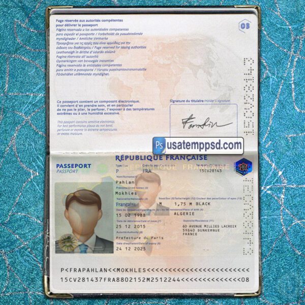 Editable France Passport template psd download