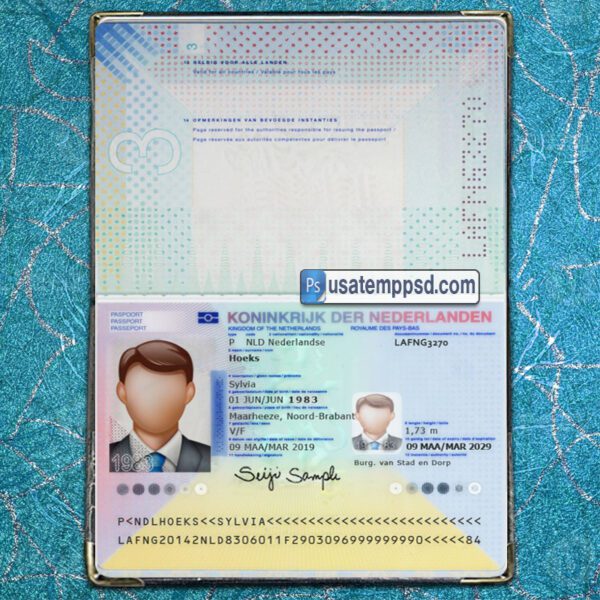 Editable Netherlands Passport template psd download