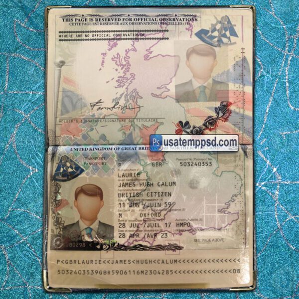 Editable UK Passport template psd download (V1)