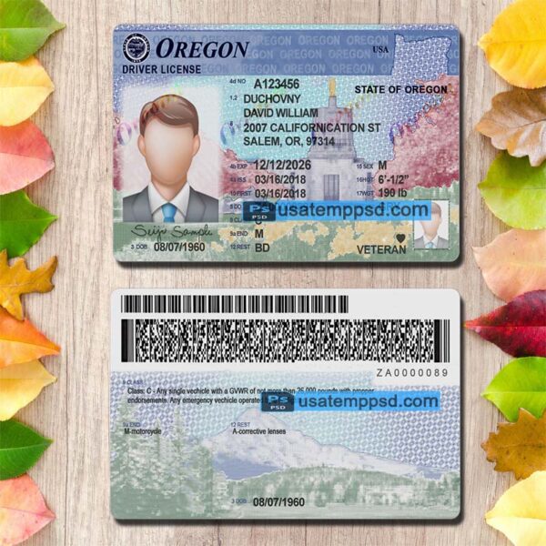 Editable Oregon driving license template psd download