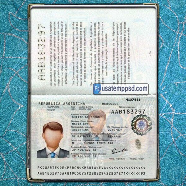 Editable Argentina Passport template psd download