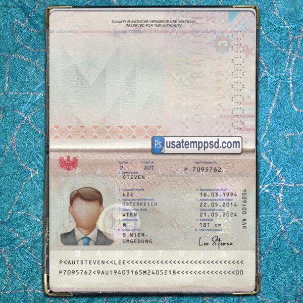 Editable Austria Passport template psd download