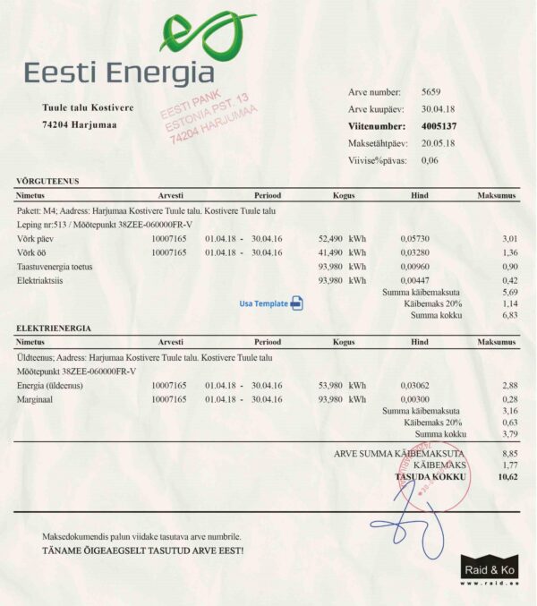 Estonia Utility Bill psd Template: Estonia Proof of address psd template