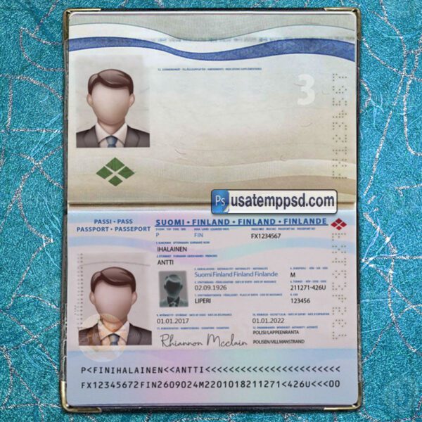 Editable Finland Passport template psd download