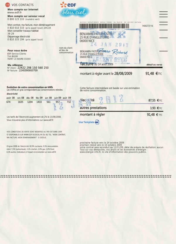 France utility bill psd template -2: France Proof of address psd template