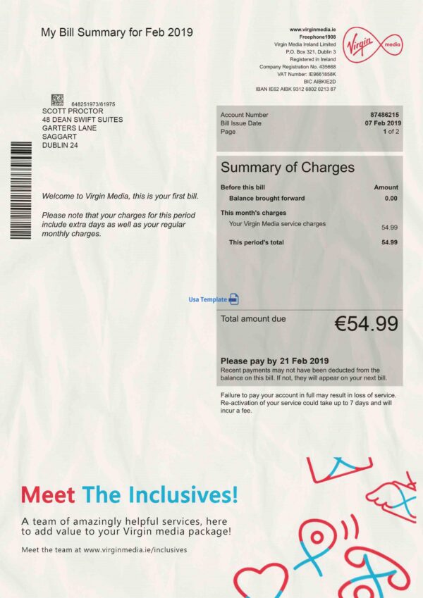 Ireland utility bill psd template: Ireland proof of address psd template