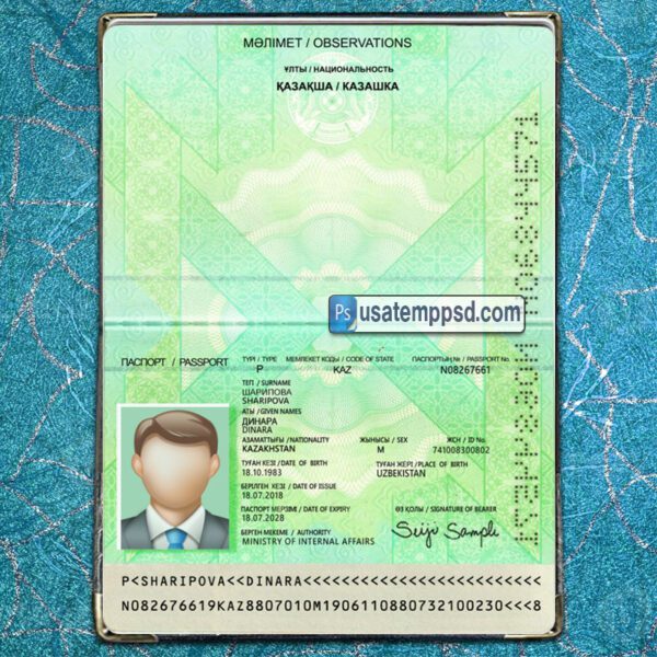 Editable Kazakhstan Passport template psd download