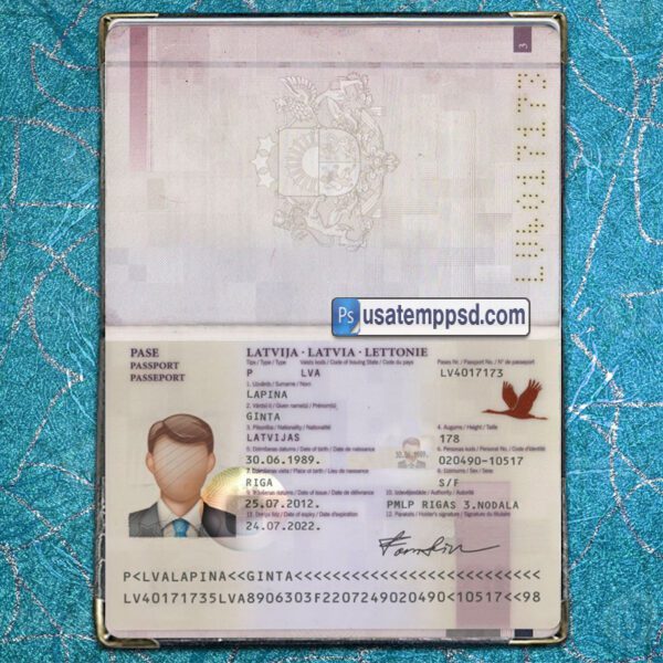 Editable Latvia Passport template psd download