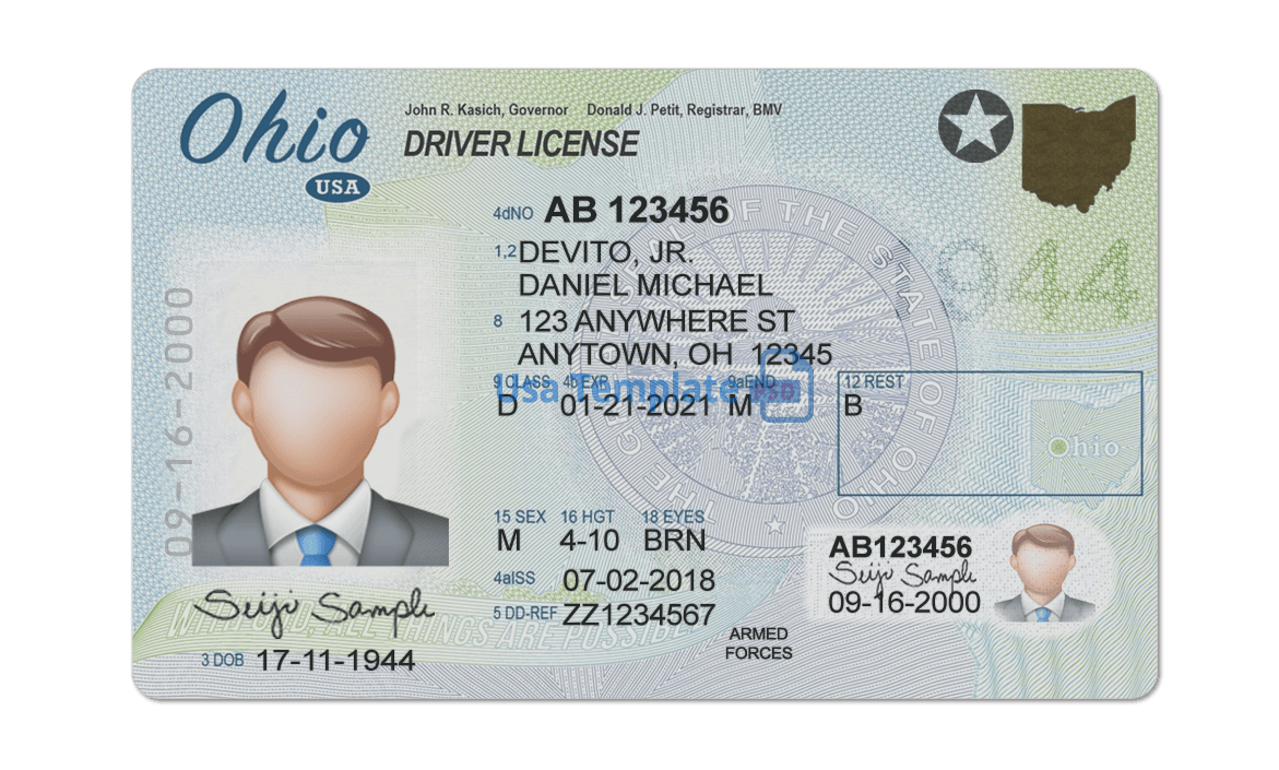 Editable blank Ohio drivers license template psd pdf download