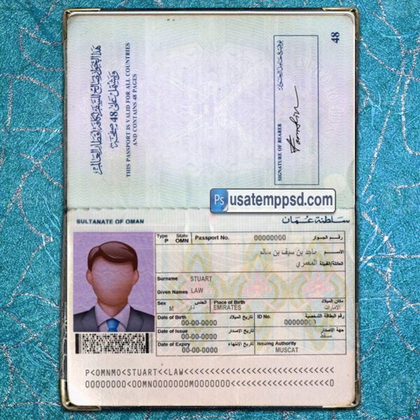 Editable Oman Passport template psd download