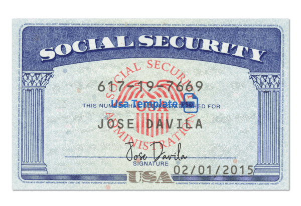 Editable blank US SSN Social Security number card template psd pdf download