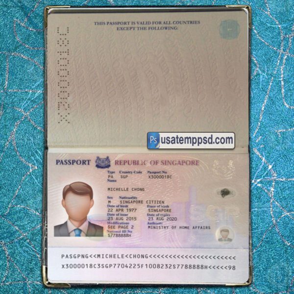 Editable Singapore Passport template psd download