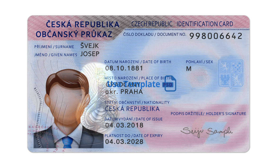 Czech Republic ID Card template psd : High quality psd template