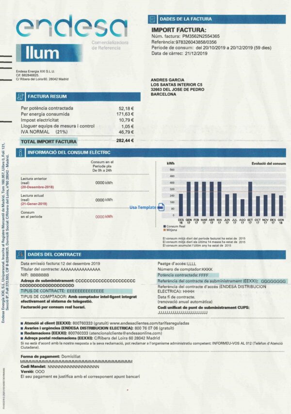 Spain Utility Bill psd Template: Spain Proof of address psd template