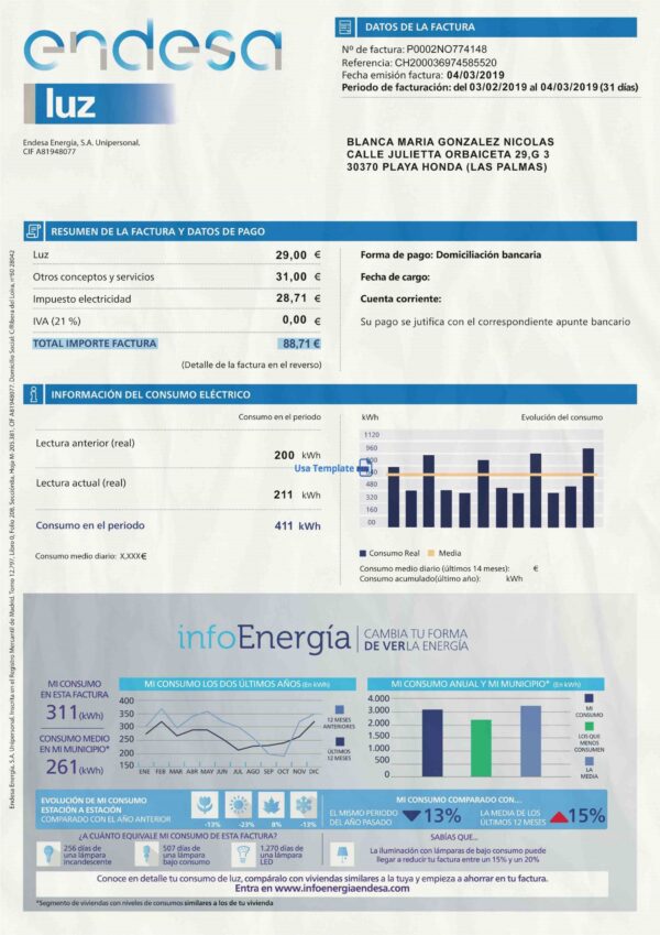 Spain Utility Bill psd Template: Spain Proof of address psd template