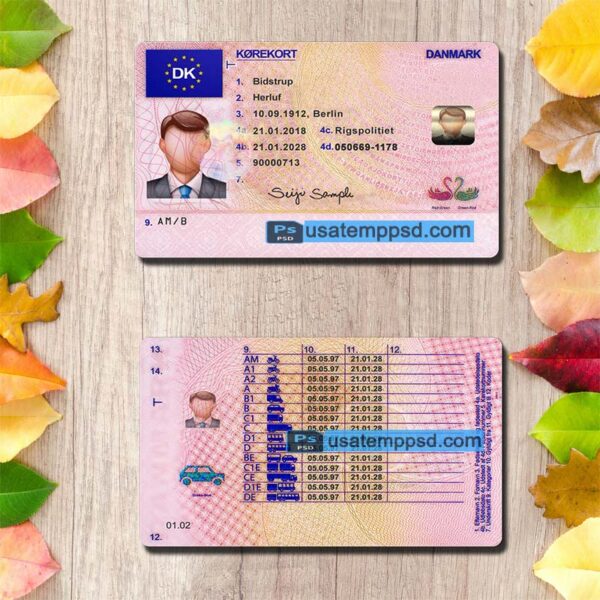 Editable Denmark driving license template psd download