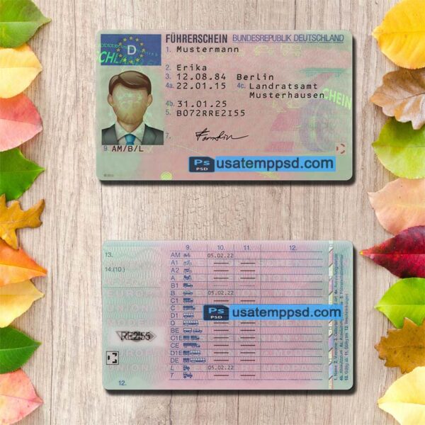 Editable Germany driving license template psd download