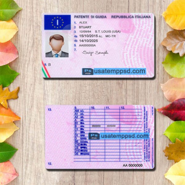 Editable Italy driving license template psd download