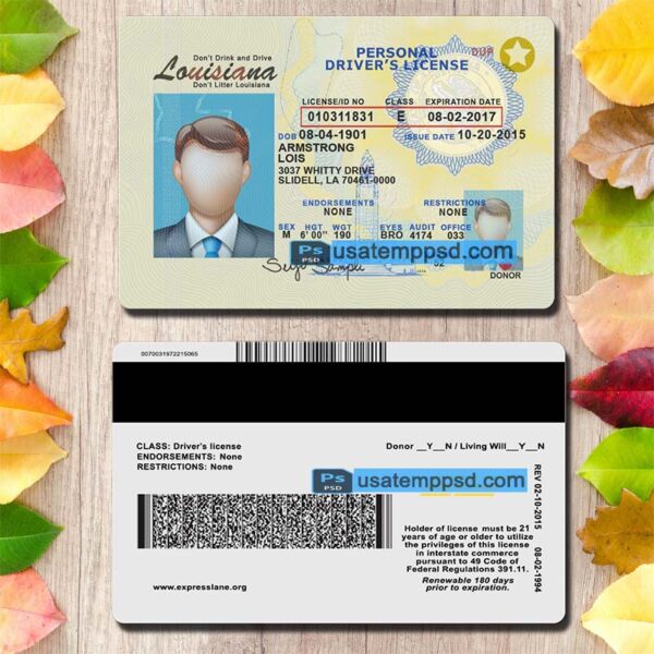 Editable Louisiana driving license template psd download