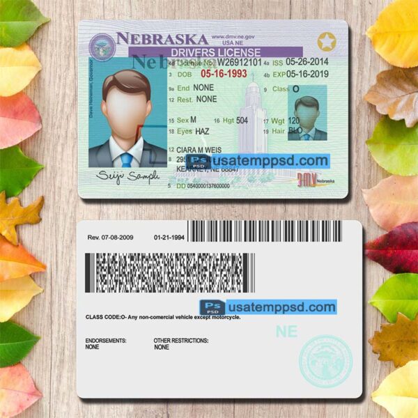 Editable Nebraska driving license template psd download