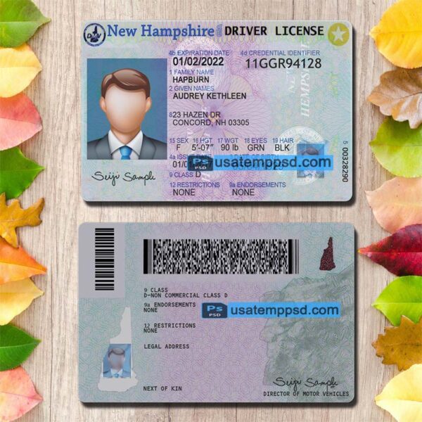 Editable New Hampshire driving license template psd download