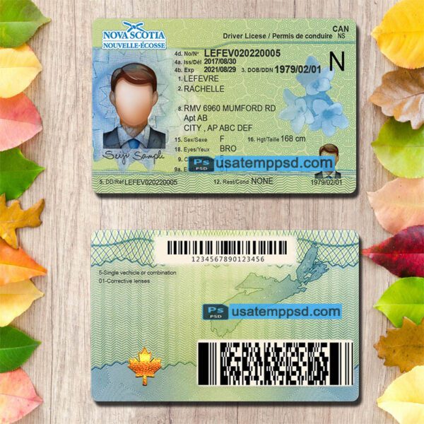 Editable Nova Scotia driving license template psd download