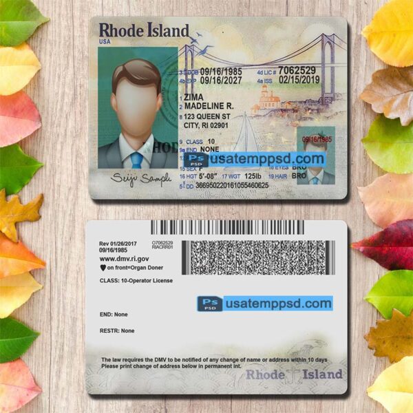 Editable Rhode Island driving license template psd download