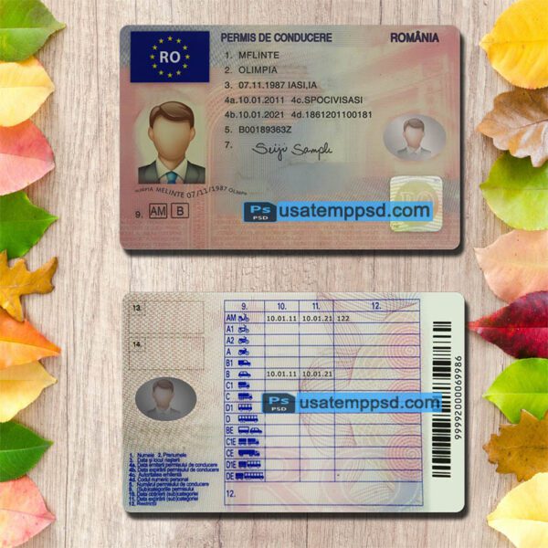 Editable Romania driving license template psd download