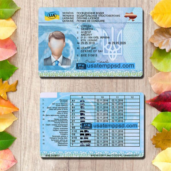 Editable Ukraine driving license template psd download