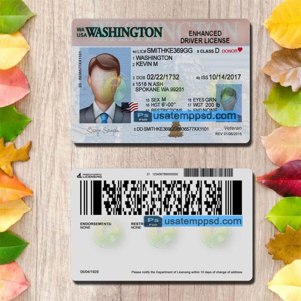 Editable Washington driving license template psd download