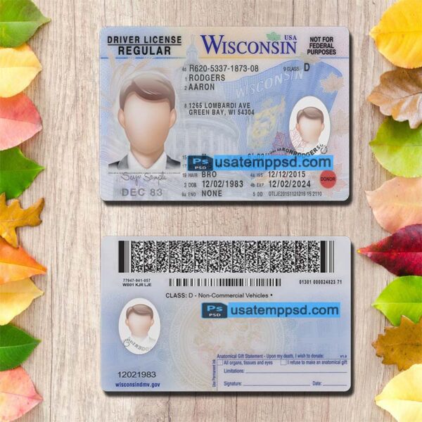 Editable Wisconsin driving license template psd download