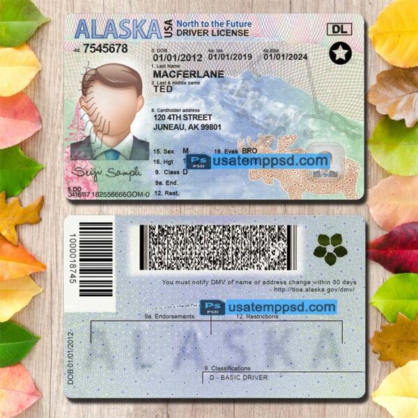 Editable Alaska driving license template psd download New