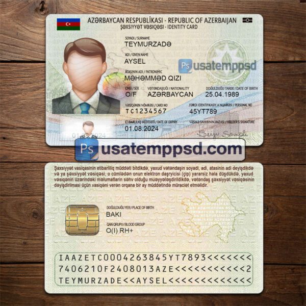 Editable Azerbaijan ID Card template psd download