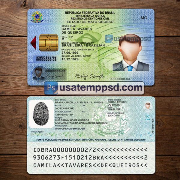 Editable Brazil ID Card template psd download