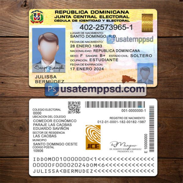 Editable Dominican Republic ID Card template psd download