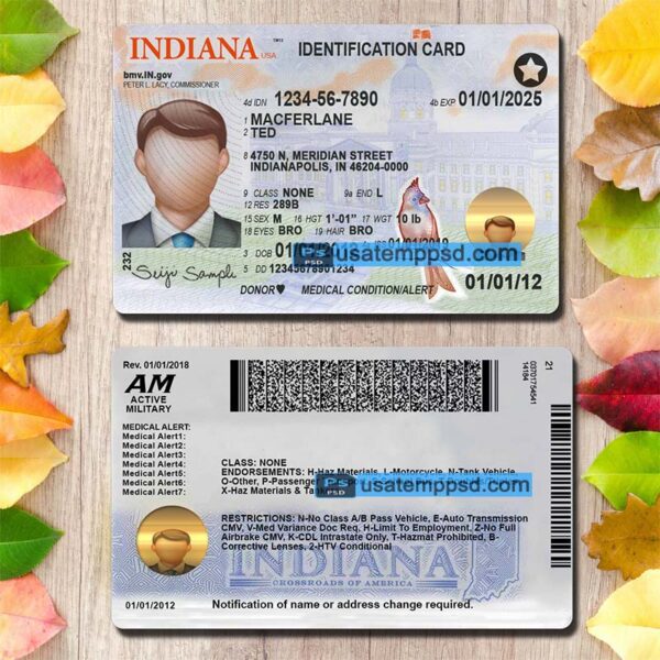 Editable Indiana driving license template psd download New