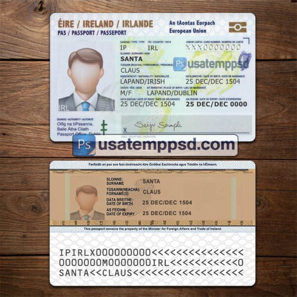 Editable Ireland ID Card template psd download