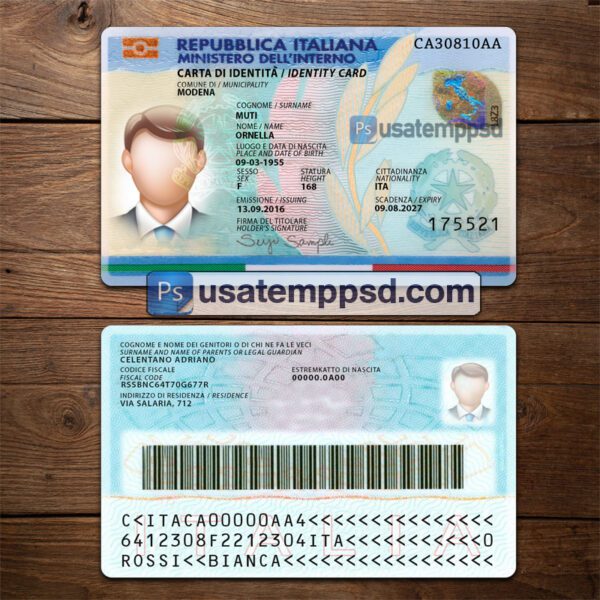 Editable Italy ID Card template psd download