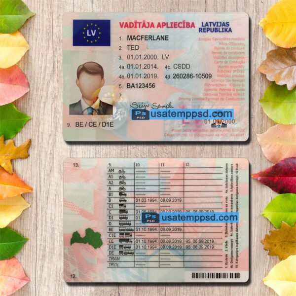 Editable Latvia driving license template psd download