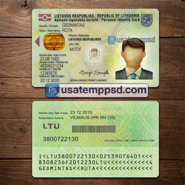 Editable Lithuania ID Card template psd download