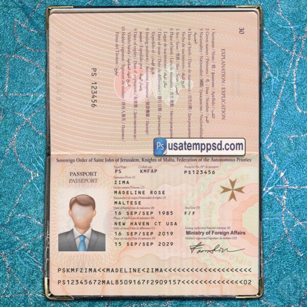 Editable Malta Passport template psd download